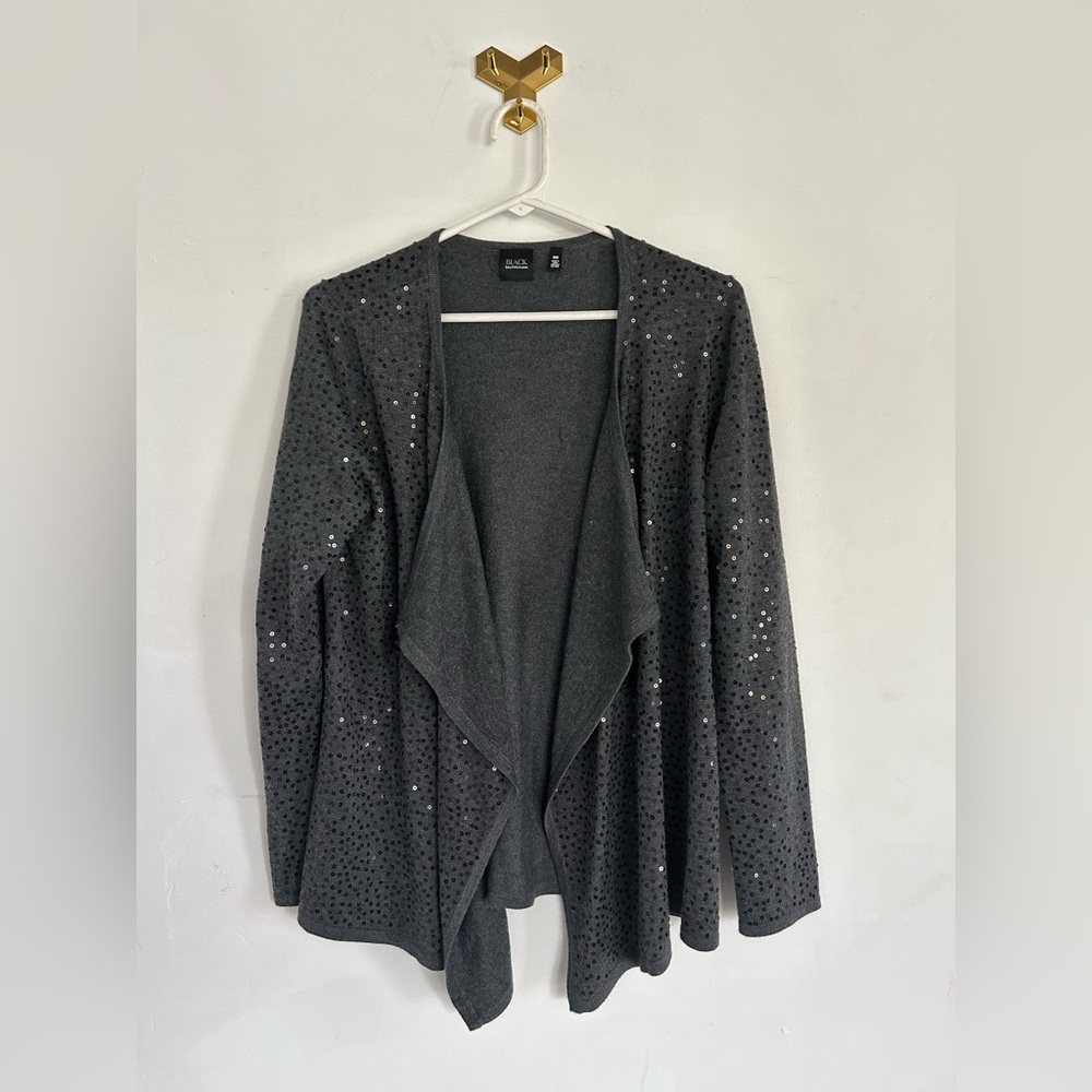 BLACK by Saks Fifth Avenue grey sequin open front cardigan Size Medium